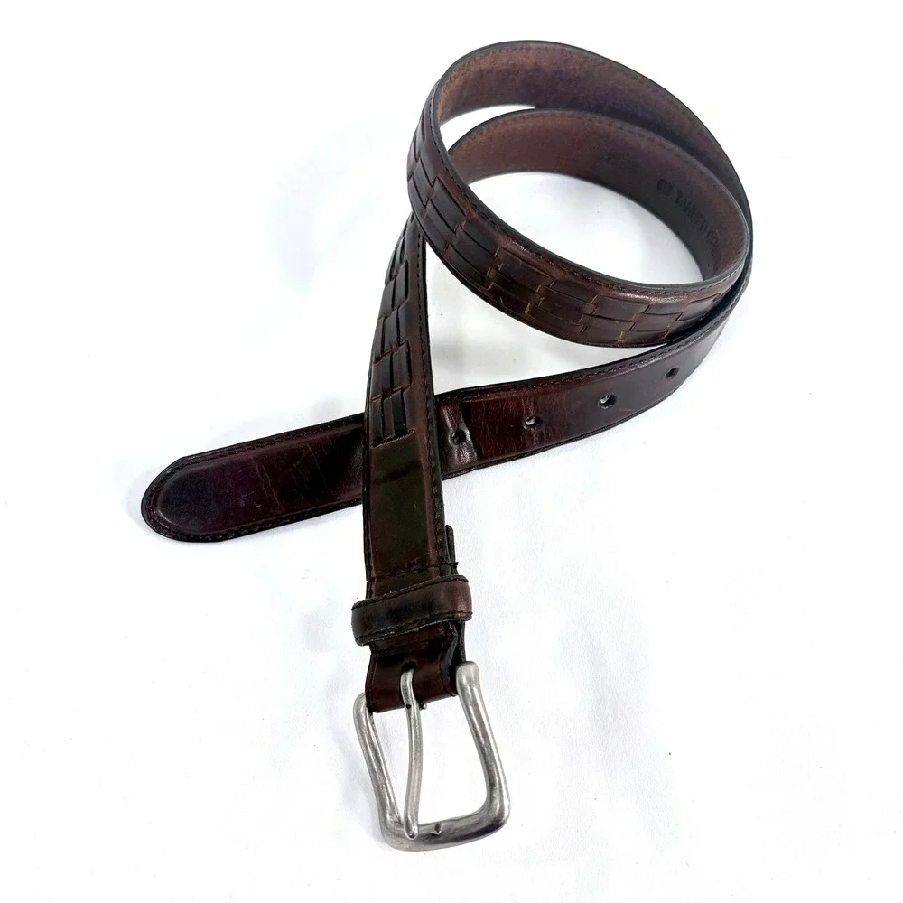 Belt Brown Oil Tanned Cowhide Basketweave Leather Men Sz 32 Western Rodeo
